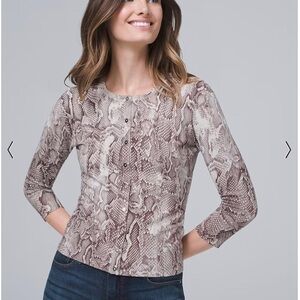 White House Black Market Snakeskin Print Snap Button Cardigan Sweater